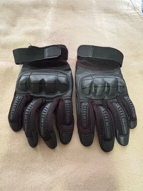 Tactical Protective Riding Gloves - Black Leather Sz L VGUC
